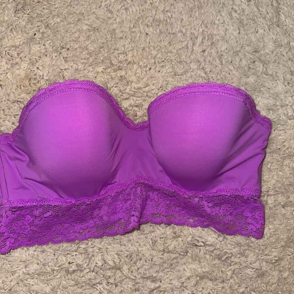 Aerie Strapless Bra Purple‎ Lace Trim Lined 32C